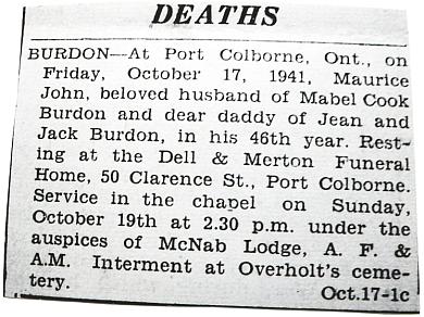 Welland History » Blog Archive » Burdon 1941 maurice death