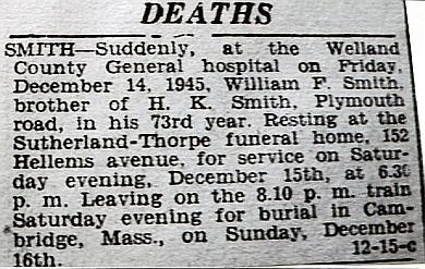 Welland History » Blog Archive » Smith 1945 william death